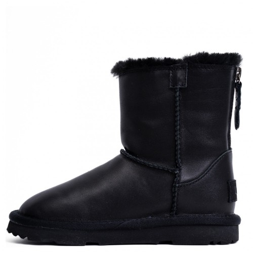 UGG Kids Classic Short Zip Leather Black