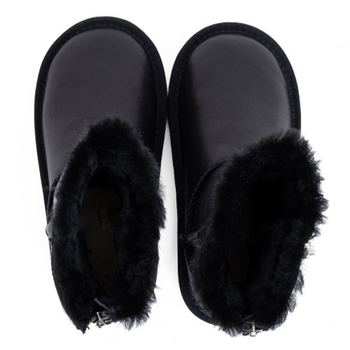 UGG Kids Classic Short Zip Leather Black